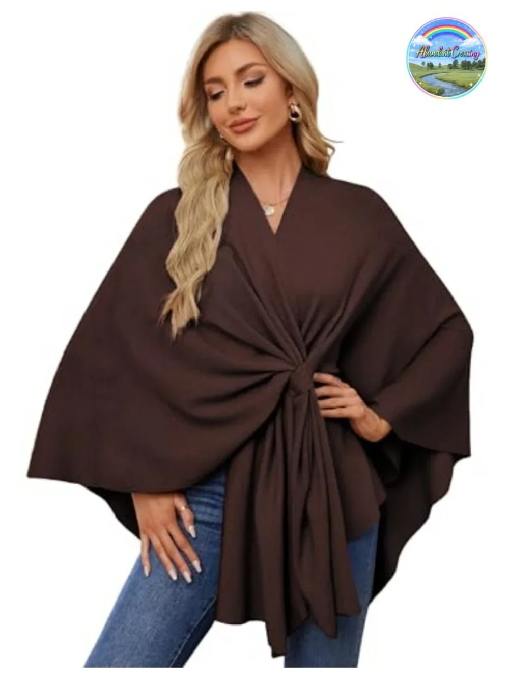 Elegant Open Front Poncho Shawl Wrap Sweater, Rayon Blend